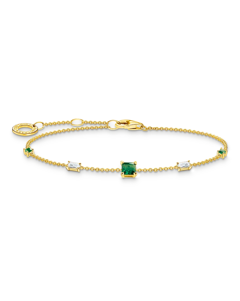 Thomas Sabo Damen Armband mit grünen und weißen Steinen gold, Sterlingsilber Gelbgold vergoldet, Charming Collection Gelbgoldfarben