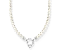 Charm-Kette mit weißen Perlen Silber