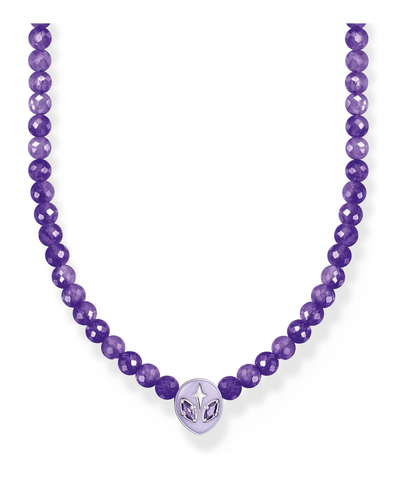 Thomas Sabo Damen Kette Beads mit Alienkopf und violetter Kaltemaille Silber, Sterlingsilber, Charming Collection Silberfarben