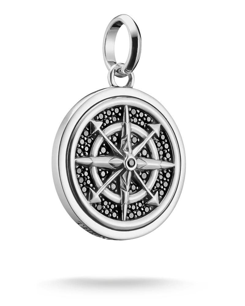 Thomas Sabo Herren Anhänger Kompass Silber, Sterlingsilber Schwarz