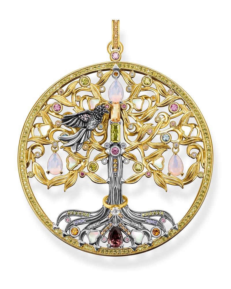 Thomas Sabo Damen Anhänger Baum der Liebe gold Rabe, Sterlingsilber Gelbgold vergoldet Blau