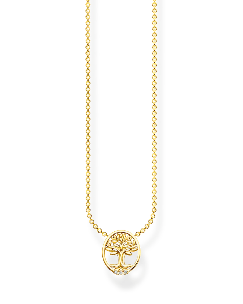 Thomas Sabo Damen Kette Tree of Love mit weißen Steinen gold, Sterlingsilber Gelbgold vergoldet, Charming Collection Gelbgoldfarben