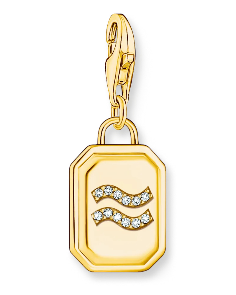 Thomas Sabo Damen Charm-Anhänger Sternzeichen Wassermann mit Steinen vergoldet, Sterlingsilber Gelbgold vergoldet, Charm Club Collection Gelbgoldfarben