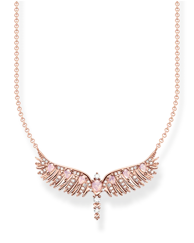 Thomas Sabo Damen Kette Phönix-Flügel mit rosa Steinen roségold, 925 Sterlingsilber vergoldet Roségold/ Glas-Keramik Stein Pink