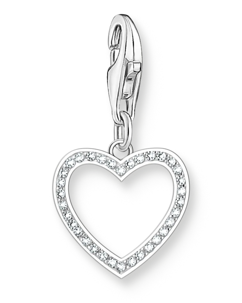 Thomas Sabo Damen Charm-Anhänger Herz mit weißen Steinen Silber, Sterlingsilber, Charm Club Collection Silberfarben