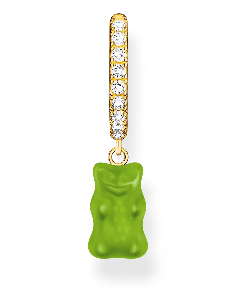 Thomas Sabo Damen Einzel-Creole mit grünem Goldbären-Anhänger und Steinen vergoldet, Sterlingsilber Gelbgold vergoldet Gelbgoldfarben