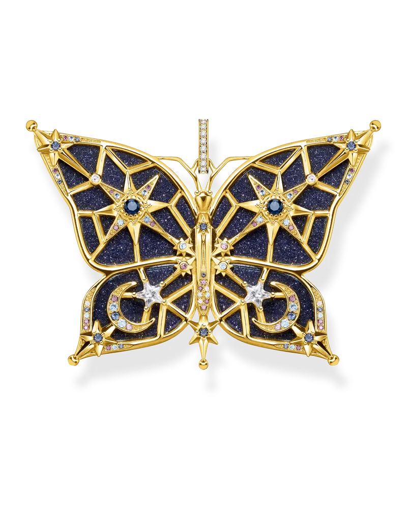 Thomas Sabo Damen Anhänger Schmetterling Stern & Mond gold, Sterlingsilber Gelbgold vergoldet Braun