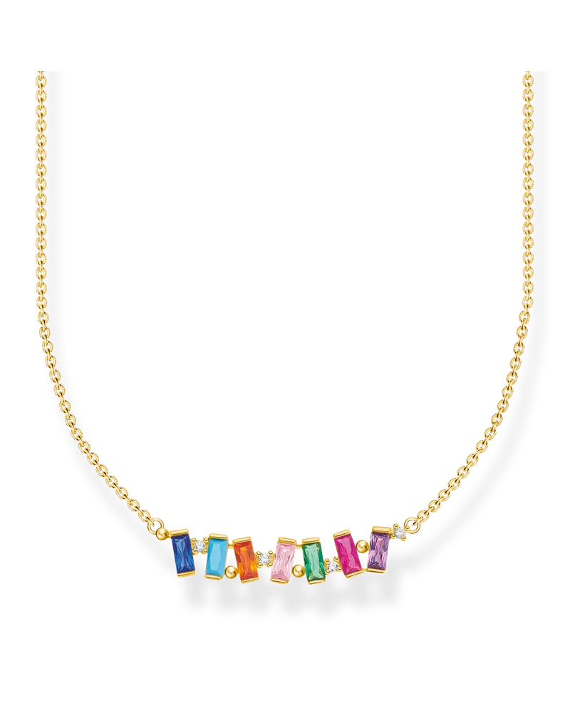 Thomas Sabo Damen Kette bunte Steine gold, 925 Sterlingsilber vergoldet Gelbgold/ Glas-Keramik Stein/ synthetischer Korund/ Zirkonia, Charming Collection Blau