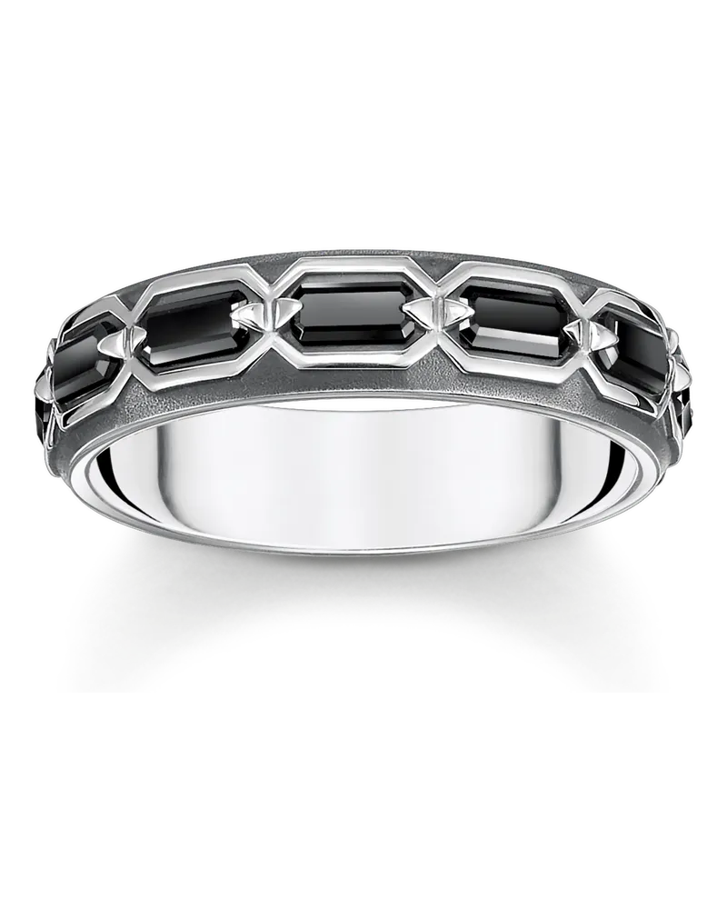 Thomas Sabo Herren Ring Krokodilpanzer mit schwarzen Steinen Silber geschwärzt, Sterlingsilber Schwarz