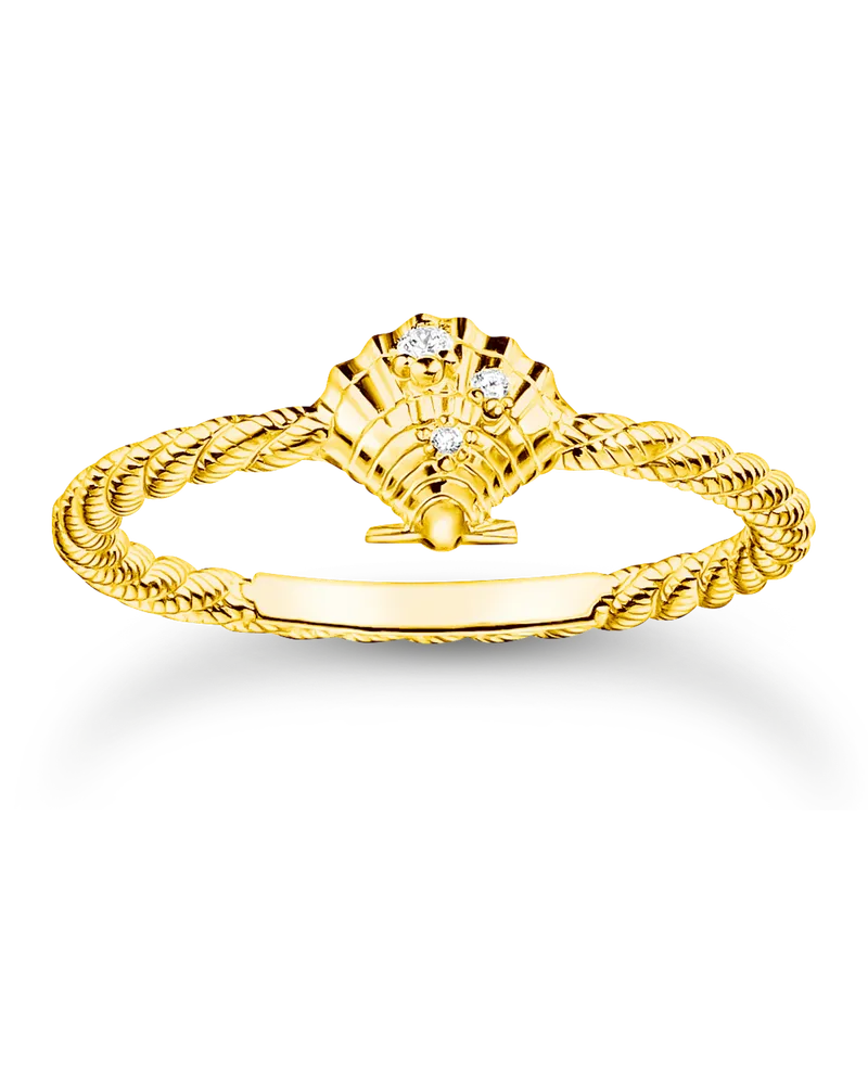 Thomas Sabo Damen Ring Seil mit Muschel gold, Sterlingsilber Gelbgold vergoldet, Charming Collection Gelbgoldfarben