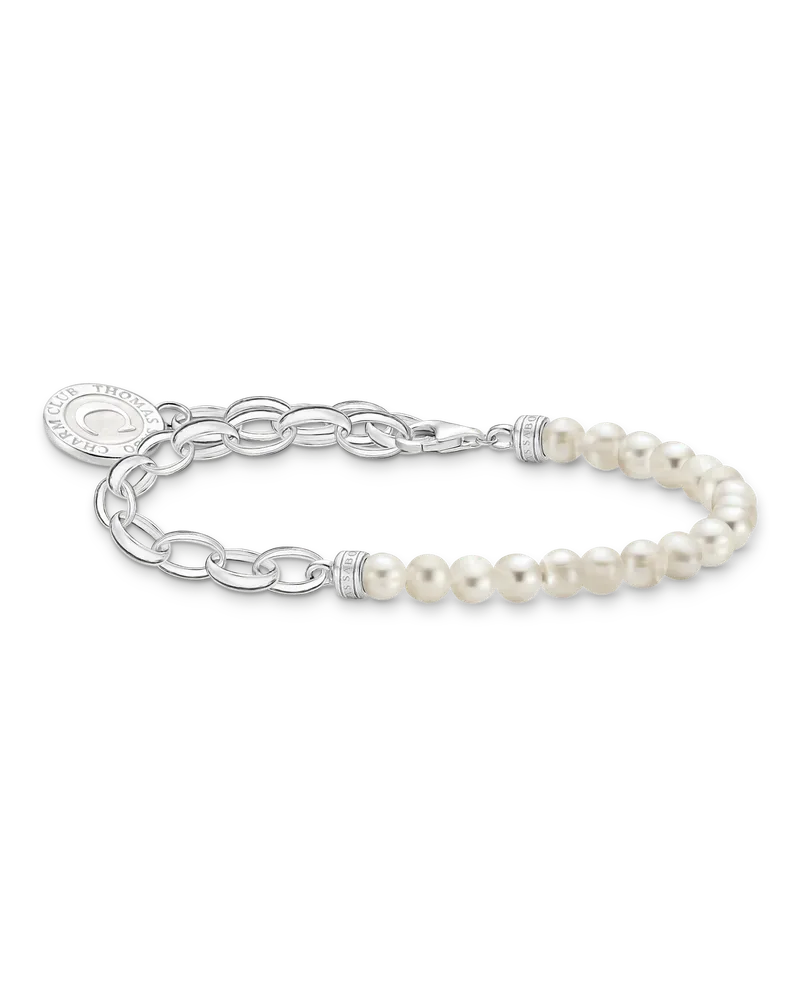 Thomas Sabo Damen Charm-Armband mit weißen Perlen und Coin Silber, Sterlingsilber, Charm Club Collection Silberfarben