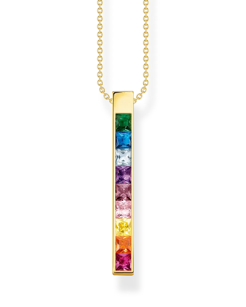 Thomas Sabo Damen Kette bunte Steine gold mit Gravur, Sterlingsilber Gelbgold vergoldet Dunkelblau