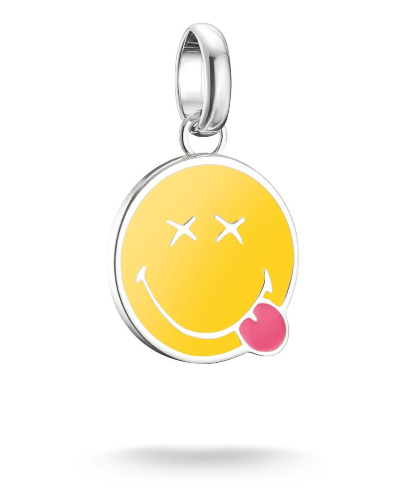 Thomas Sabo Damen SMILEYWORLD® Cheeky Charm-Anhänger Connect Silber, Sterlingsilber, Charm Club Collection Gelb