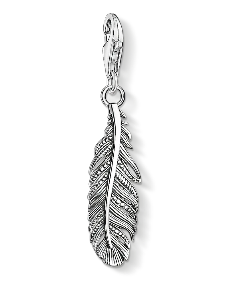Thomas Sabo Herren Charm-Anhänger Feder, Sterlingsilber geschwärzt, Charm Club Collection Silberfarben