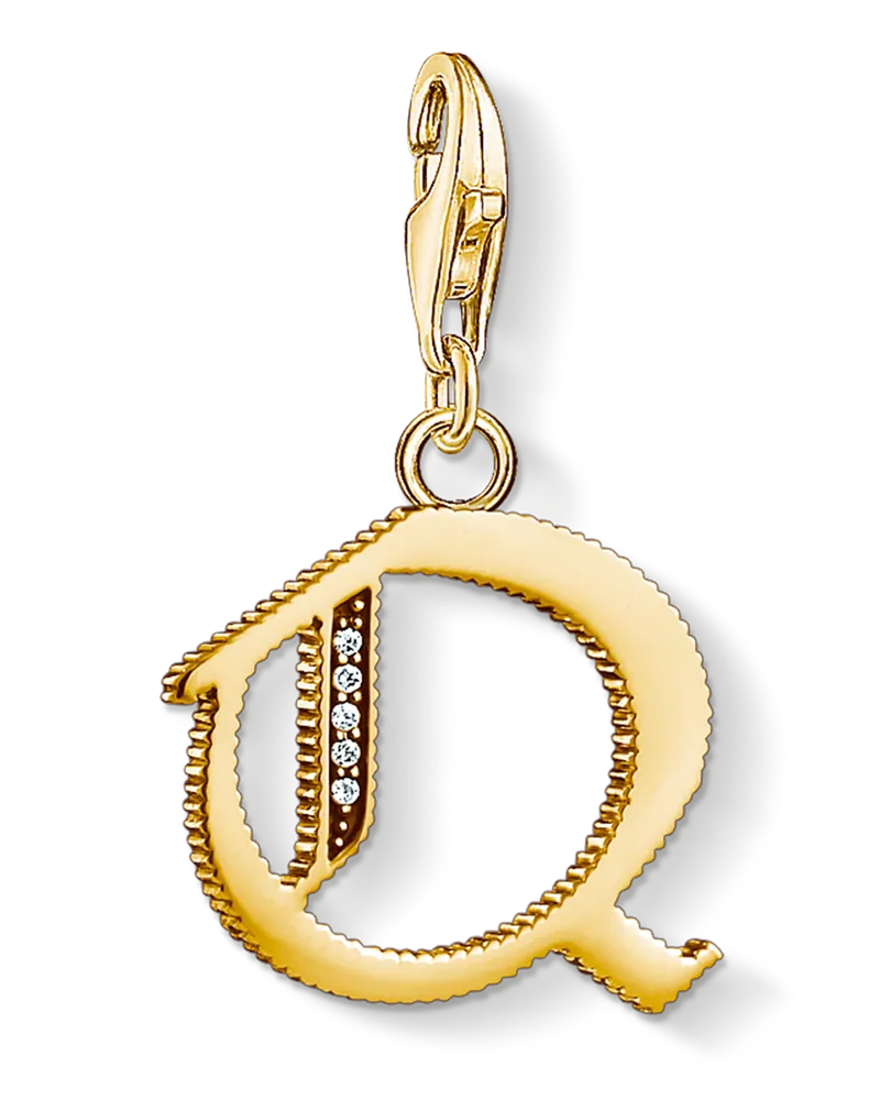 Thomas Sabo Herren Charm-Anhänger Buchstabe Q gold, Sterlingsilber Gelbgold vergoldet, Charm Club Collection Gelbgoldfarben