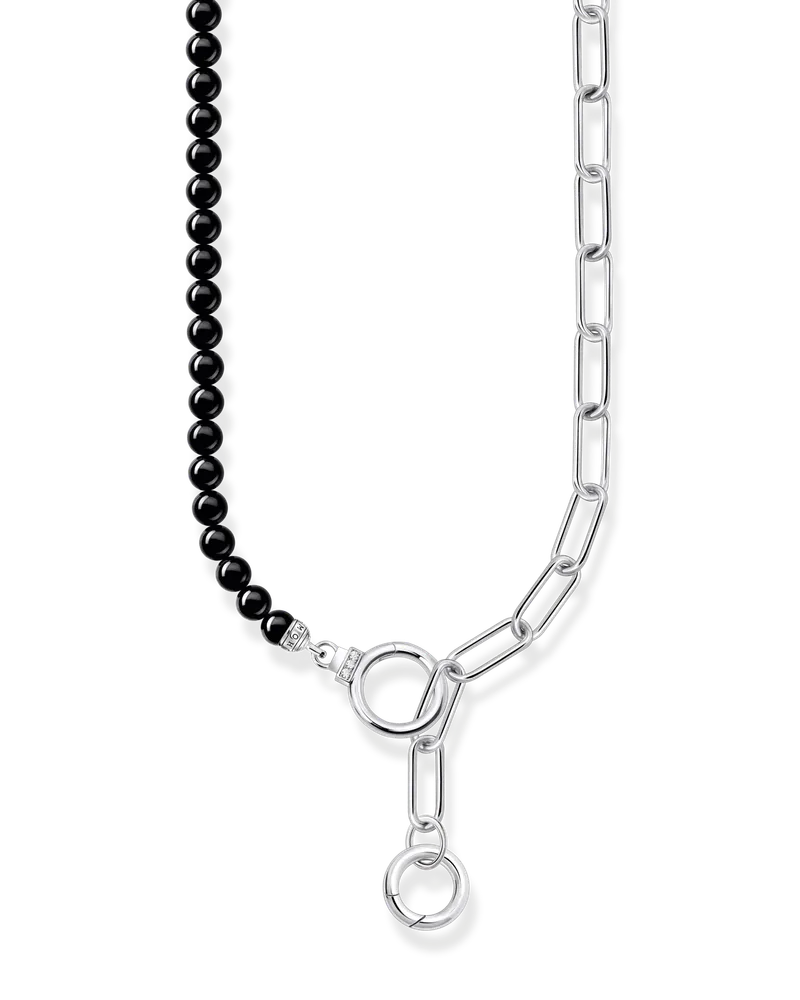 Thomas Sabo Damen Collier aus Onyx-Beads und Gliederkette mit weißen Steinen Silber, Sterlingsilber Schwarz