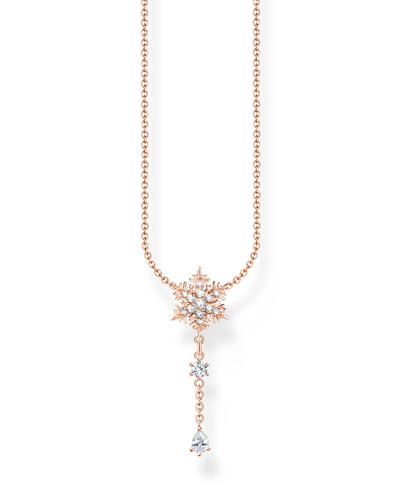 Thomas Sabo Damen Kette Schneeflocke mit weißen Steinen roségold, Sterlingsilber Roségold vergoldet, Charming Collection Roségoldfarben