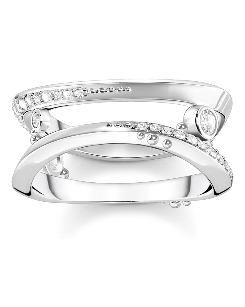 Thomas Sabo Damen Ring Welle mit weißen Steinen, Sterlingsilber Silberfarben