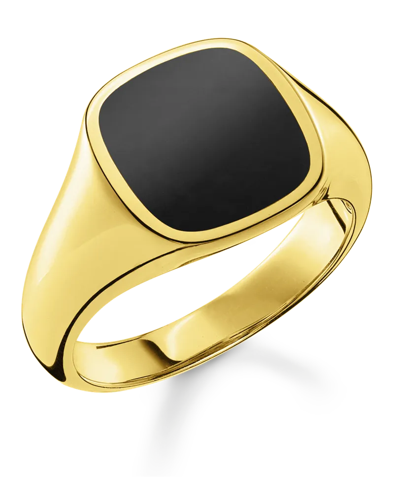 Thomas Sabo Herren Ring klassisch schwarz-gold, Sterlingsilber Gelbgold vergoldet Gelbgoldfarben