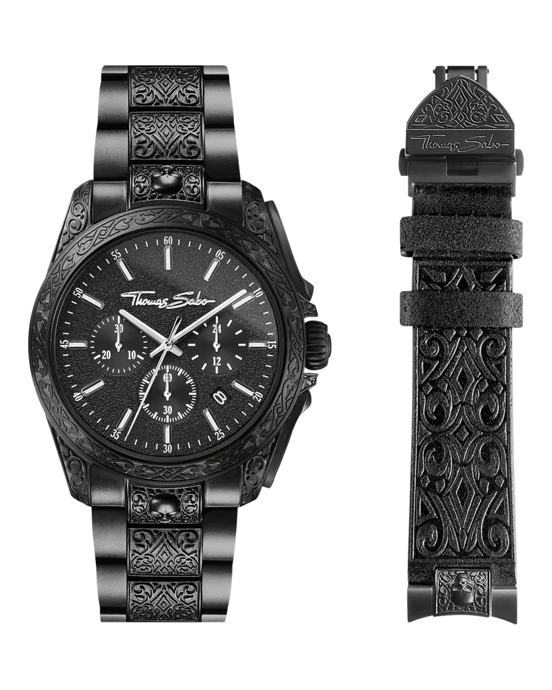 Thomas Sabo Herren Herrenuhr Rebel at heart Chronograph schwarz, Edelstahl Schwarz