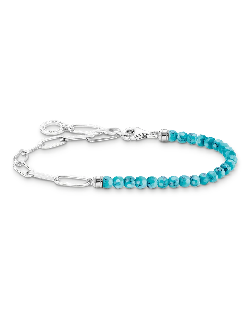 Thomas Sabo Damen Charm-Armband mit türkisen Beads Silber, Sterlingsilber, Charm Club Collection Silberfarben