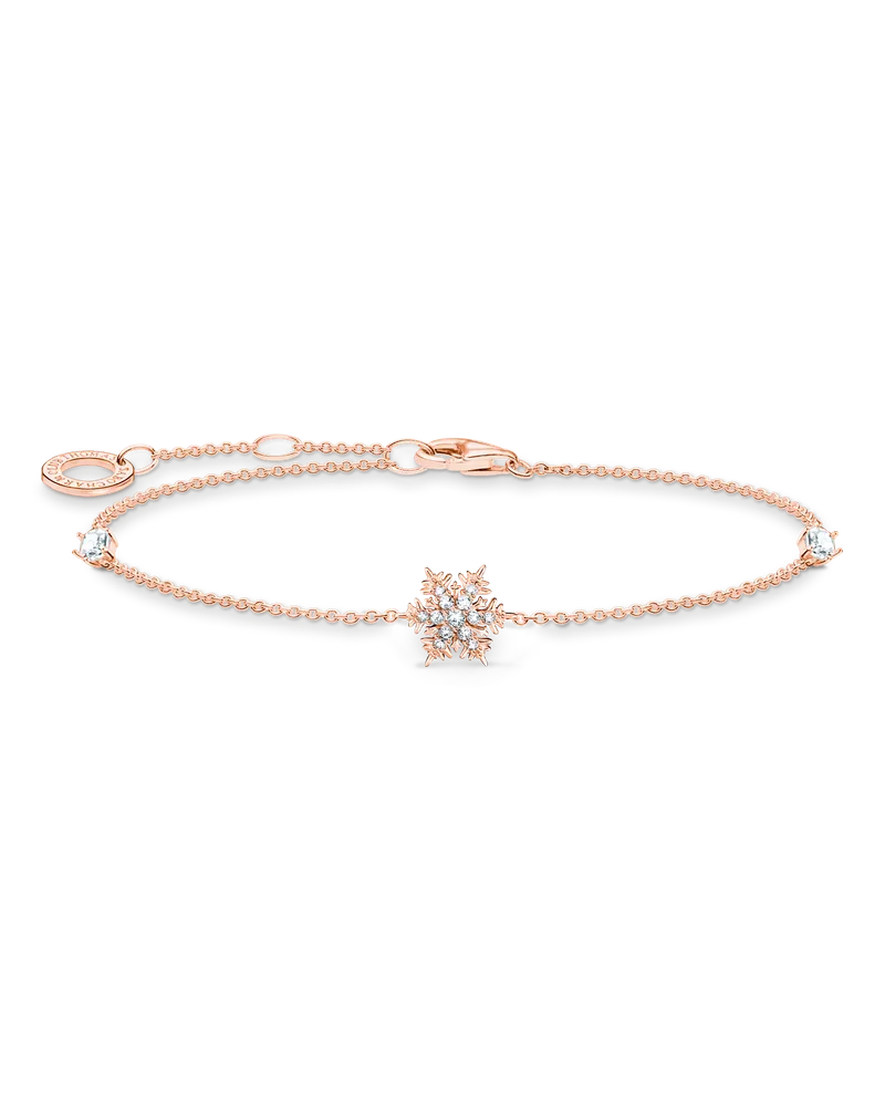 Thomas Sabo Damen Armband Schneeflocke mit weißen Steinen roségold, Sterlingsilber Roségold vergoldet, Charming Collection Roségoldfarben