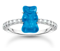 Ring mit blauem Mini-Goldbären und Steinen Silber