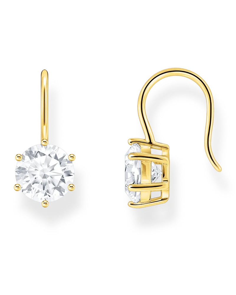 Thomas Sabo Damen Ohrhänger mit großem, weißem Zirkonia vergoldet, Sterlingsilber Gelbgold vergoldet Gelbgoldfarben