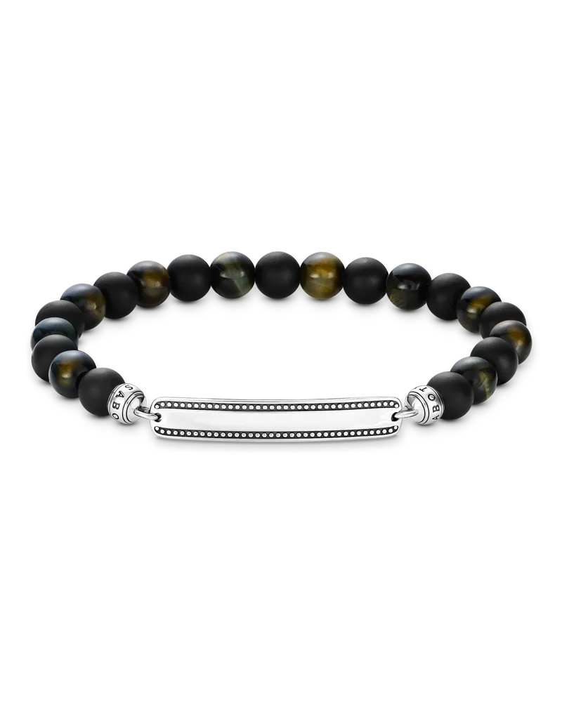 Thomas Sabo Herren Gravur-Armband Obsidian und Tigerauge mit Gravur, Sterlingsilber Blau