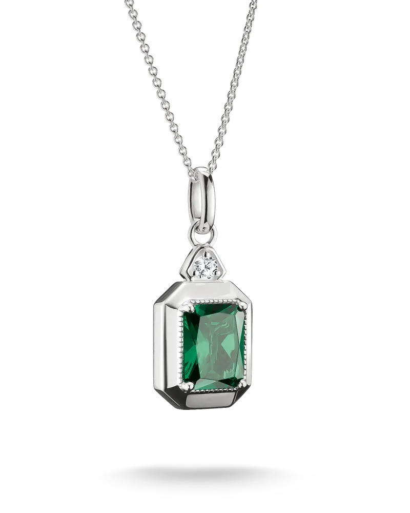 Thomas Sabo Damen Kette Oktagon mit smaragdgrünem Stein Elyndra Silber, Sterlingsilber Grün