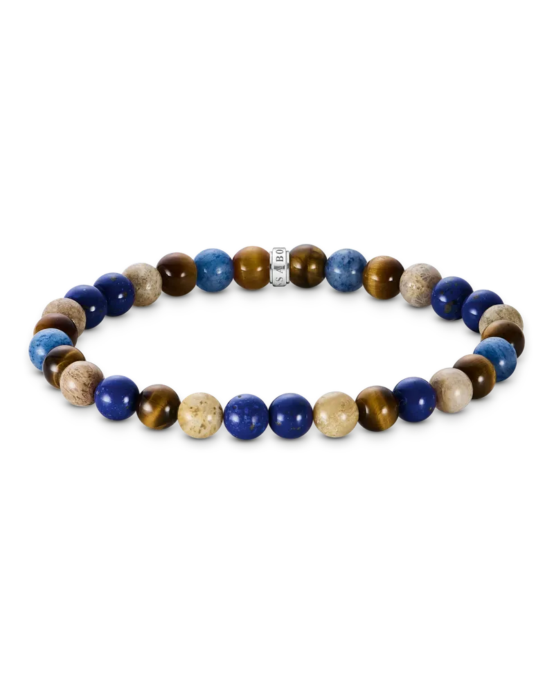 Thomas Sabo Herren Bead-Armband in Braun- und Blautönen 7 mm, Sterlingsilber Blau