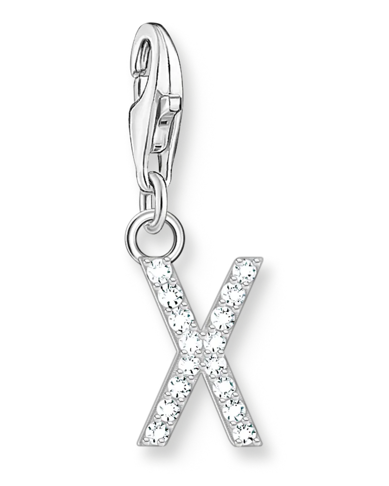 Thomas Sabo Damen Charm-Anhänger Buchstabe X mit weißen Steinen Silber, Sterlingsilber, Charm Club Collection Silberfarben