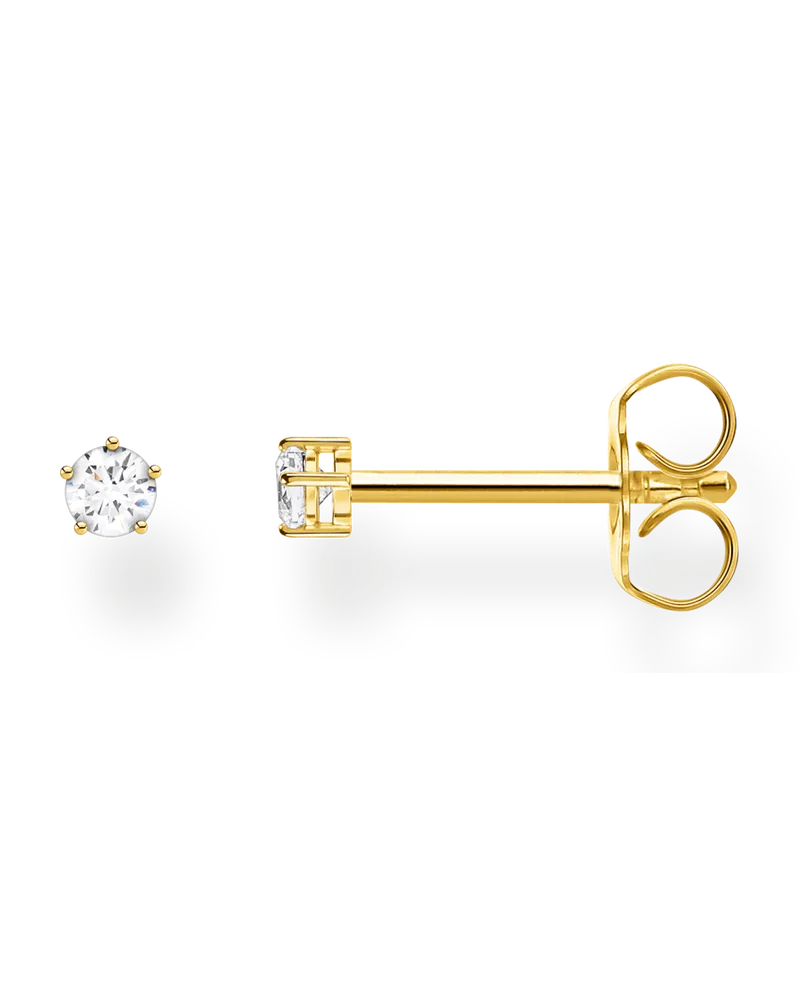 Thomas Sabo Damen Einzel Ohrstecker weißer Stein klein gold, Sterlingsilber Gelbgold vergoldet, Charming Collection Gelbgoldfarben
