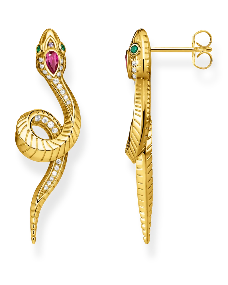 Thomas Sabo Damen Ohrringe Schlange gold, 925 Sterlingsilber vergoldet Gelbgold/ Glas-Keramik Stein/ synthetischer Korund/ Zirkonia Gelbgoldfarben