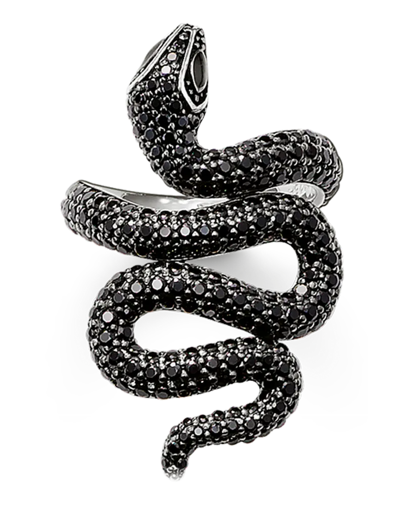 Thomas Sabo Damen Ring schwarze Schlange Pavé, Sterlingsilber Schwarz