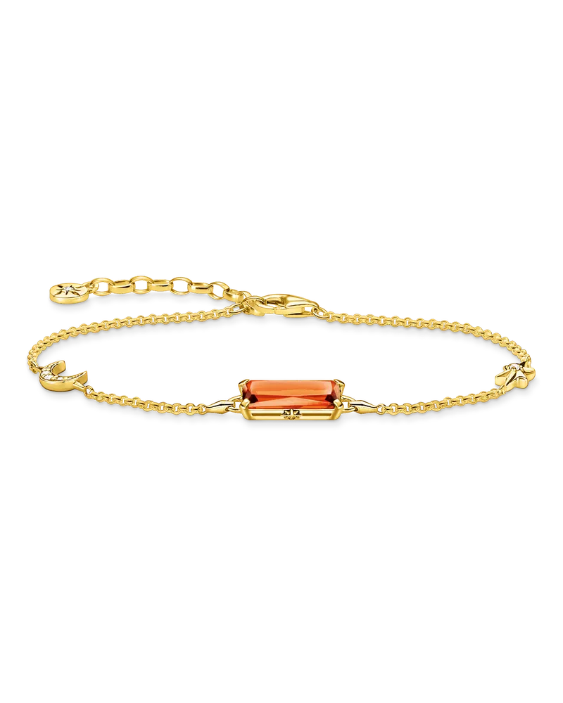 Thomas Sabo Damen Armband oranger Stein mit Mond und Stern vergoldet, Sterlingsilber Gelbgold vergoldet Gelbgoldfarben