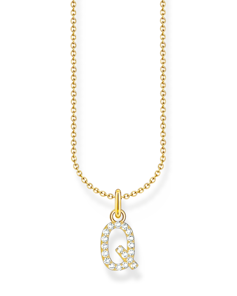 Thomas Sabo Damen Kette mit Buchstaben-Anhänger Q vergoldet, Sterlingsilber Gelbgold vergoldet, Charming Collection Gelbgoldfarben