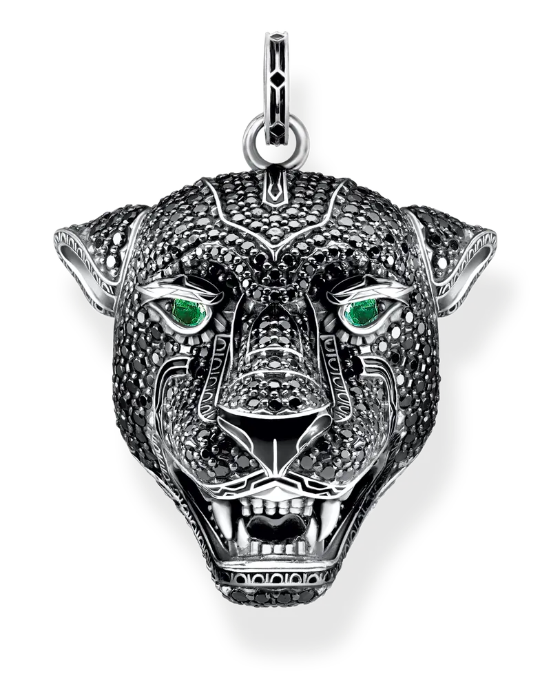 Thomas Sabo Herren Anhänger Black Cat, Sterlingsilber Grün