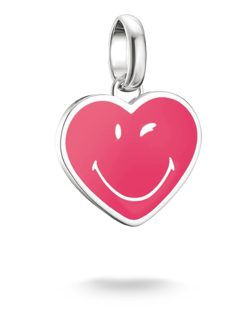 Thomas Sabo Damen SMILEYWORLD® Heart Charm-Anhänger Connect Silber, Sterlingsilber, Charm Club Collection Pink