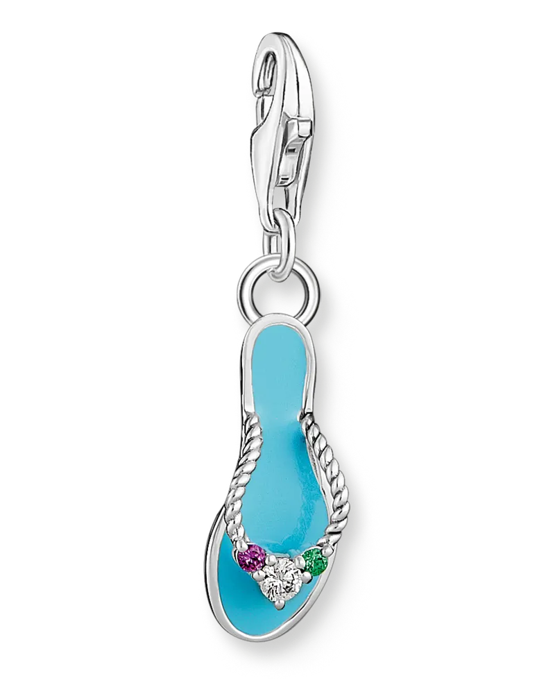 Thomas Sabo Damen Charm-Anhänger türkiser Flip-Flop mit bunten Steinen Silber, Sterlingsilber, Charm Club Collection Grün
