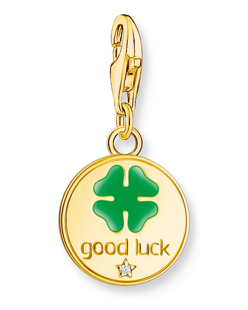 Thomas Sabo Damen Member Charm-Anhänger Medaille mit Gravuren und Steinen vergoldet, Sterlingsilber Gelbgold vergoldet, Charm Club Collection Gelbgoldfarben
