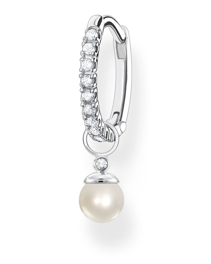 Thomas Sabo Damen Einzel Creole mit Perlen Anhänger silber, Sterlingsilber, Charming Collection Silberfarben
