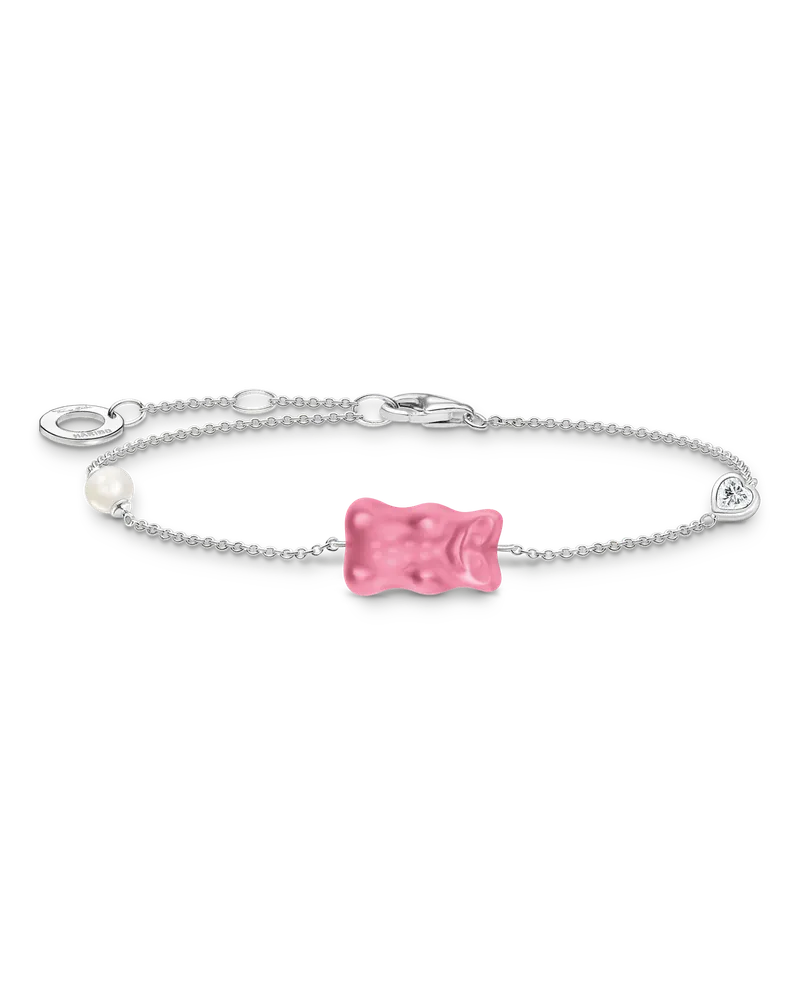 Thomas Sabo Damen Armband mit pinkem Goldbären, Perle und Stein Silber, Sterlingsilber / Glas Pink