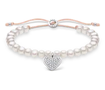 Armband weiße Perlen mit Herz Pavé