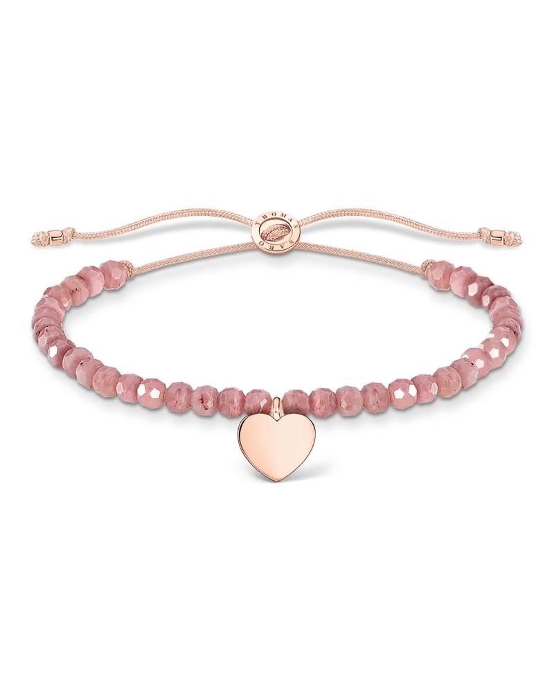 Thomas Sabo Damen Armband rosa Perlen mit Herz roségold, Sterlingsilber Roségold vergoldet, Charming Collection Beige