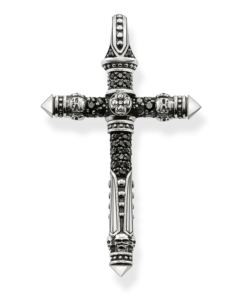Thomas Sabo Herren Anhänger Kreuz, Sterlingsilber Schwarz