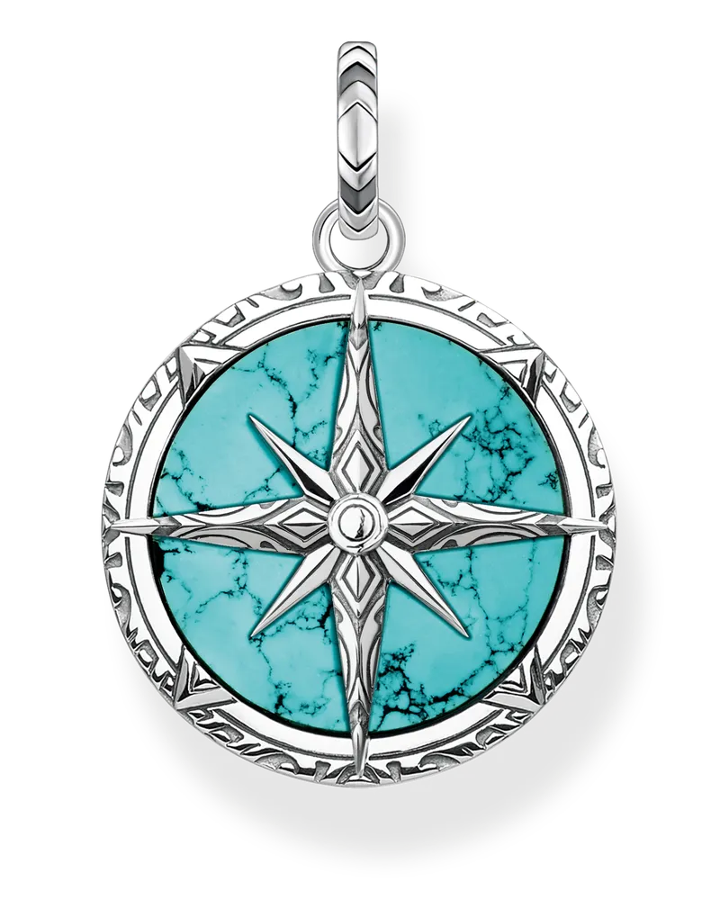 Thomas Sabo Herren Anhänger Kompass türkis, Sterlingsilber Silberfarben