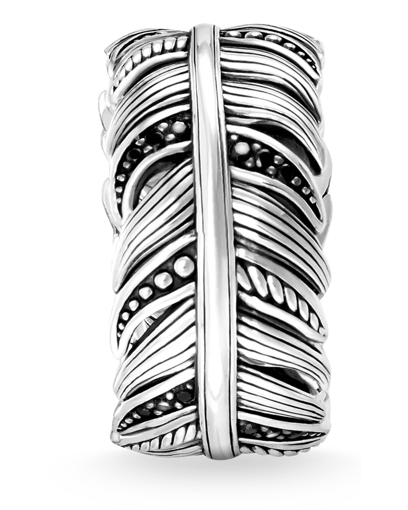 Thomas Sabo Herren Ring Feder Pavé, Sterlingsilber Schwarz