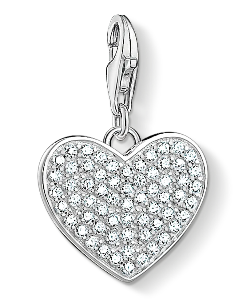 Thomas Sabo Damen Charm-Anhänger Herz Pavé mit Gravur, Sterlingsilber, Charm Club Collection Silberfarben