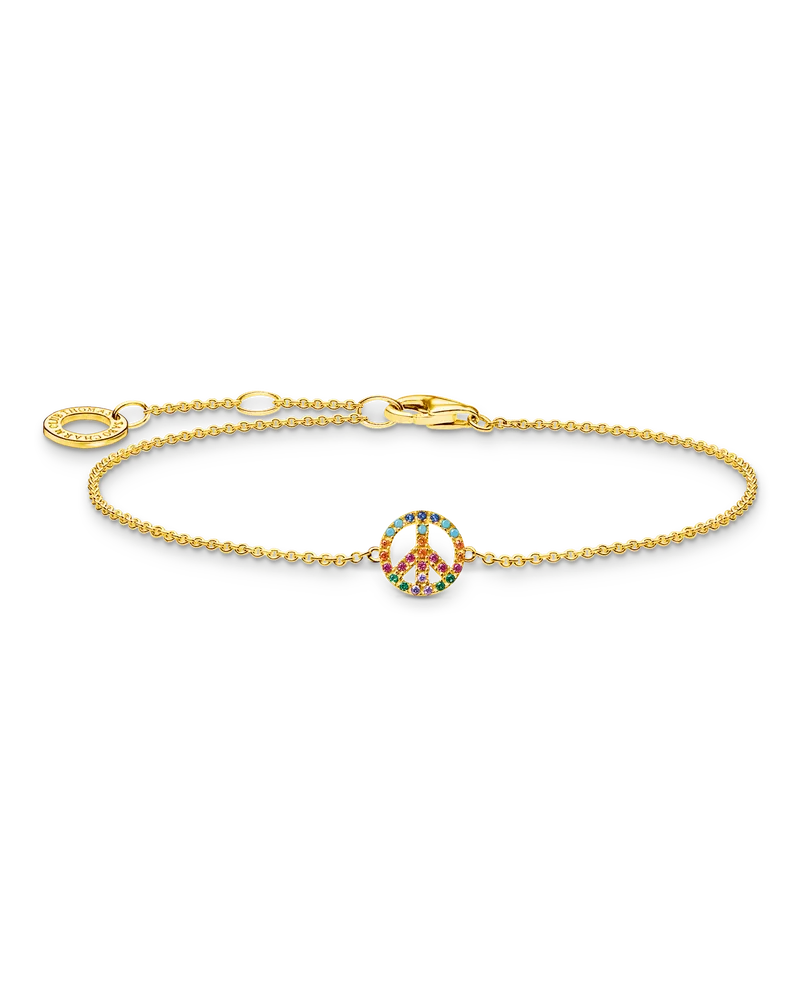 Thomas Sabo Damen Armband Peace mit bunten Steinen gold, 925 Sterlingsilber vergoldet Gelbgold/ Glas-Keramik Stein/ synthetischer Korund/ Zirkonia, Charming Collection Blau
